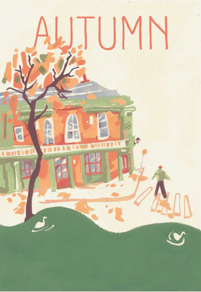 Animation of a london restaurant or pub or street in Autumn