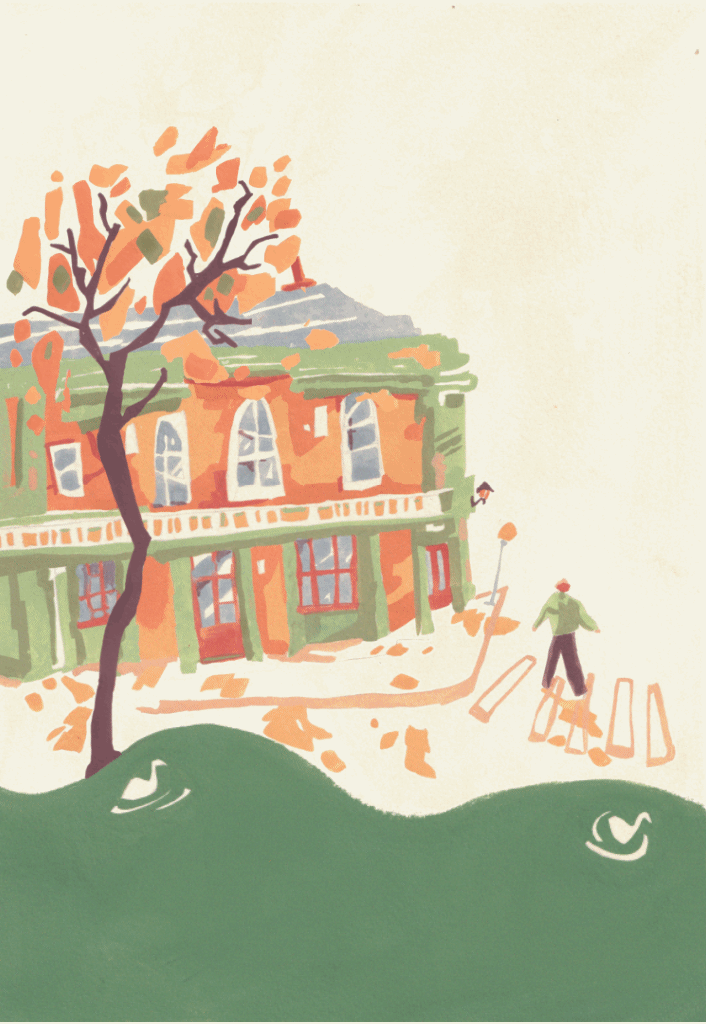 Animation of a london restaurant or pub or street in Autumn