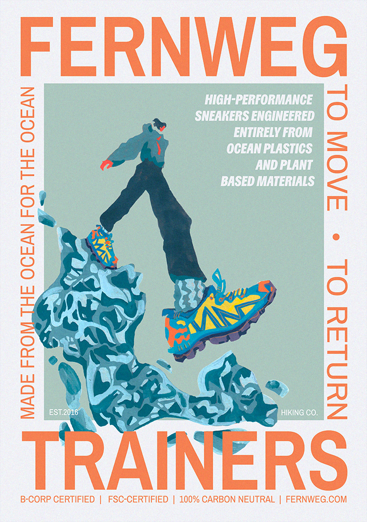 A poster design for Sustainable Hiking Trainers